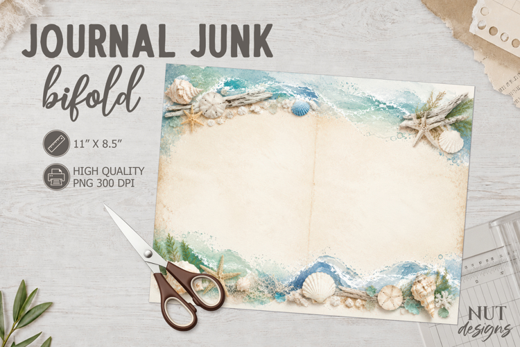Seaside Shell Junk Journal Page fantasy nautical journal