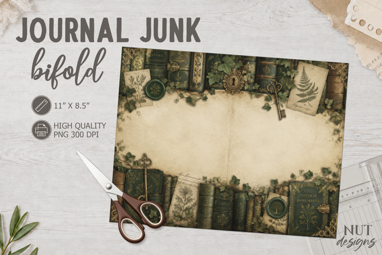 Vintage Botanical Library Journal Bifold vintage books