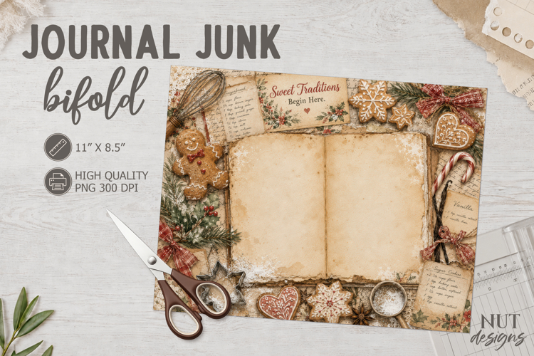 Christmas Baking Journal Junk Bifold vintage paper texture