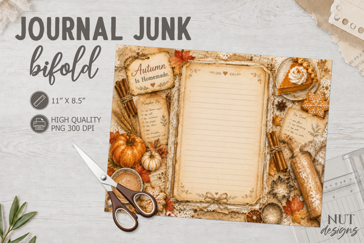 Autumn Baking Recipe Journal Junk Bifold Fall recipe page