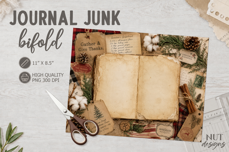 Cozy Christmas Journal Junk Bifold vintage paper textures