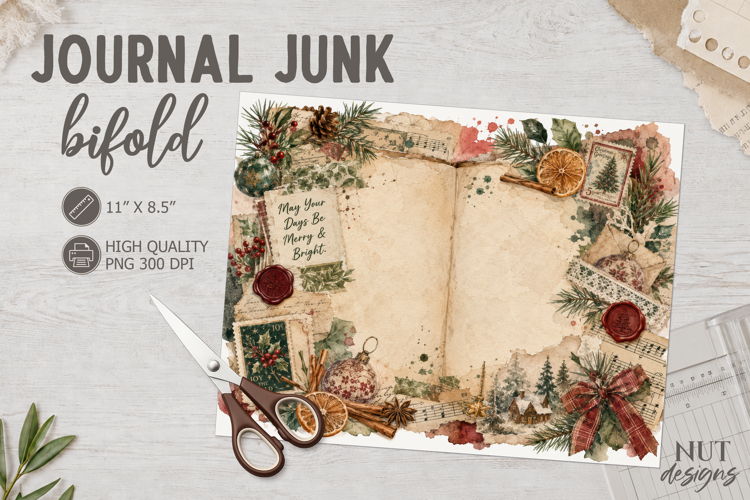 Vintage Christmas Recipe Journal Junk Bifold Decorative