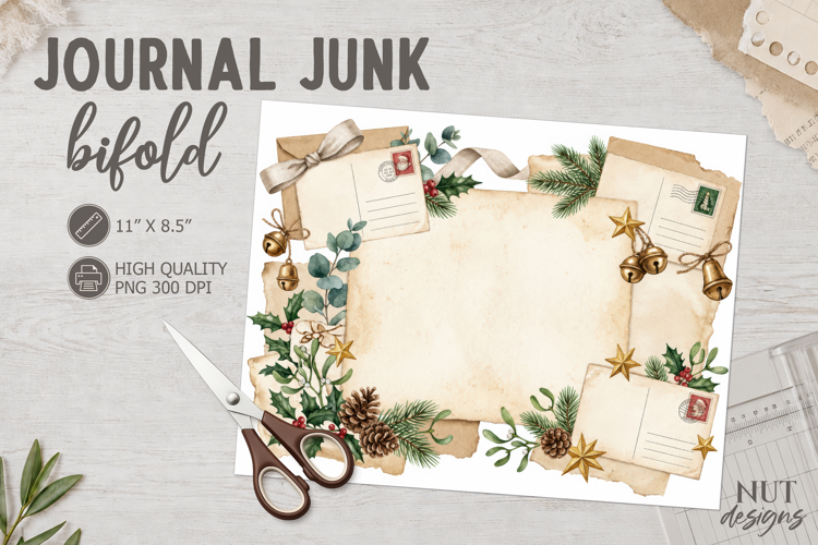 Christmas Journal Junk Bifold distressed antique paper