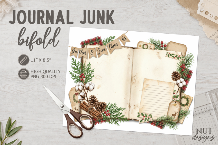 Christmas Journal Junk Bifold distressed vintage paper