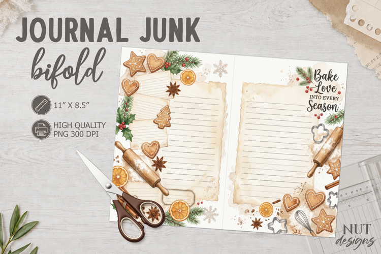 Christmas Baking Journal Junk Bifold rustic kitchen paper