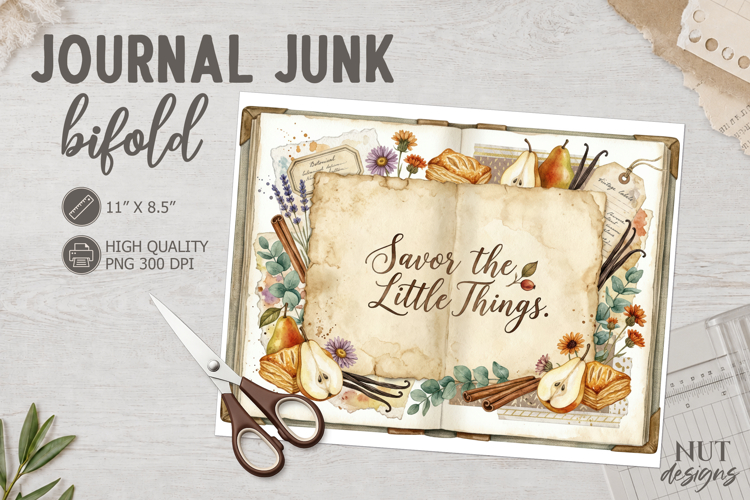 Autumn harvest Journal Junk Bifold distressed antique paper