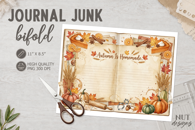 Autumn Recipe Journal Junk Bifold distressed antique paper
