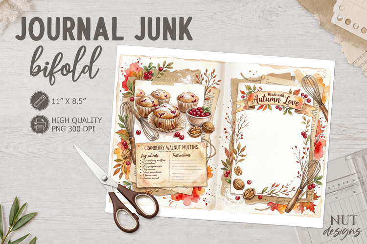 Autumn Recipe Journal Junk Bifold distressed antique paper