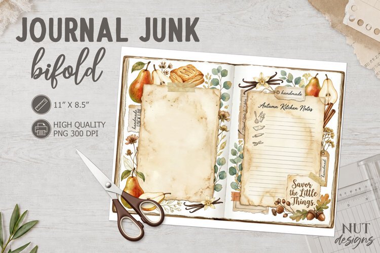 Autumn Kitchen Junk Journal Bifold Fall digital paper example image 1