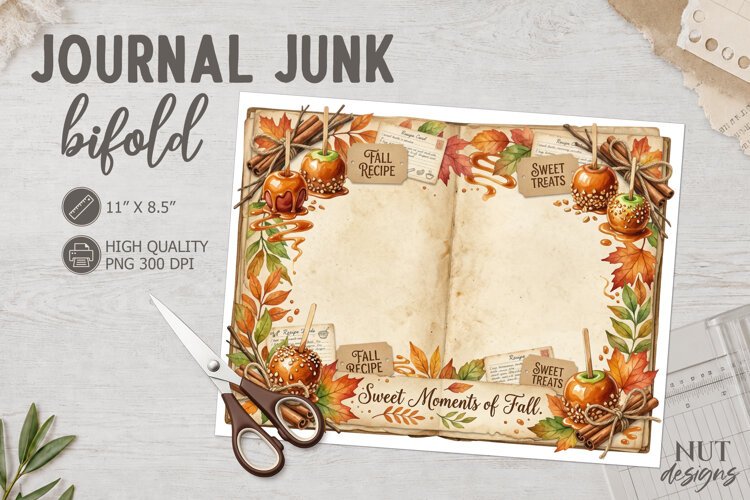 Caramel Apple Junk Journal Bifold Fall digital paper example image 1