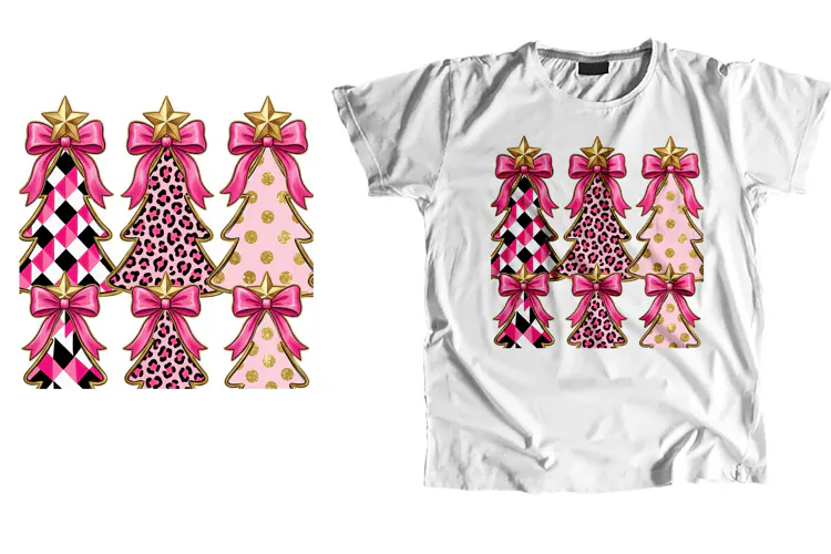 Pink Christmas Tree Bow Sublimation PNG