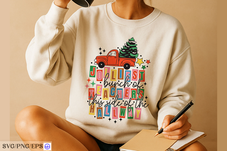 Christmas Jolly Teacher SVG PNG T-shirt Design