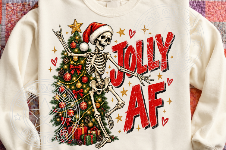 Jolly AF Skeleton Christmas PNG