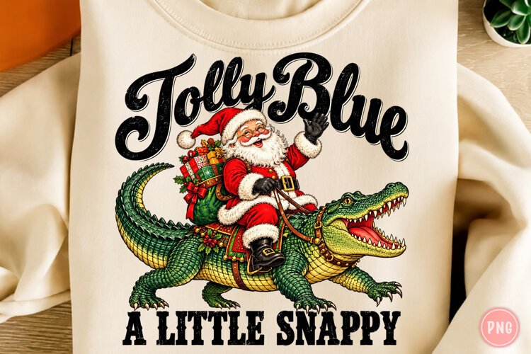 Jolly Blue Alligator Christmas PNG example image 1