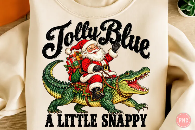 Jolly Blue Alligator Christmas PNG