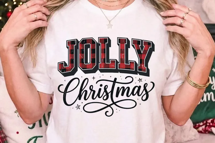 Jolly Christmas Buffalo Plaid Red Varsity T-Shirt Design