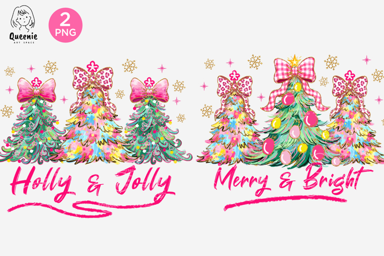 Whimsical Merry & Bright Christmas Tree Festive Holiday Png