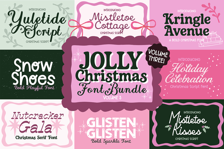 JOLLY CHRISTMAS FONT BUNDLE V3- 8 Christmas Fonts