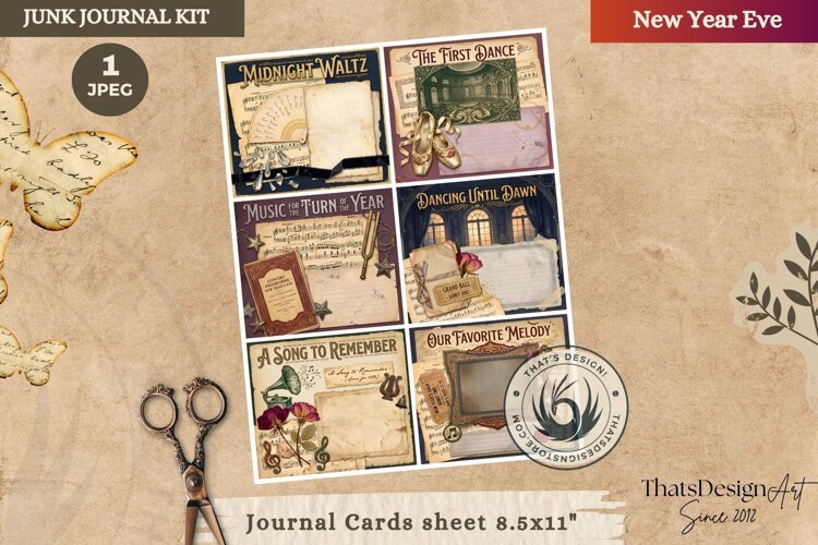 Vintage New Year Junk Journal cards ephemera scrapbook example image 1