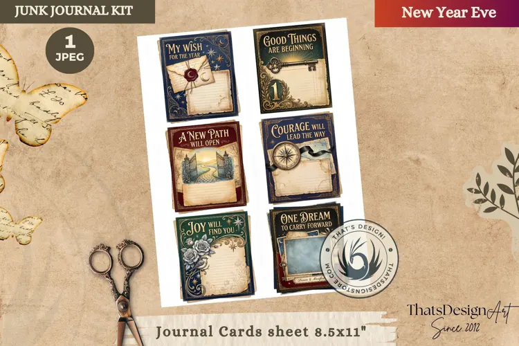 Vintage New Year Junk Journal cards ephemera scrapbook