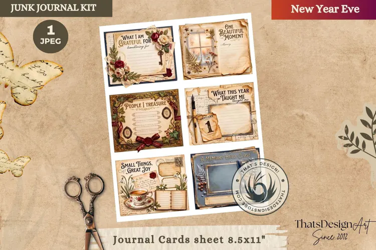 Vintage New Year Junk Journal cards ephemera scrapbook
