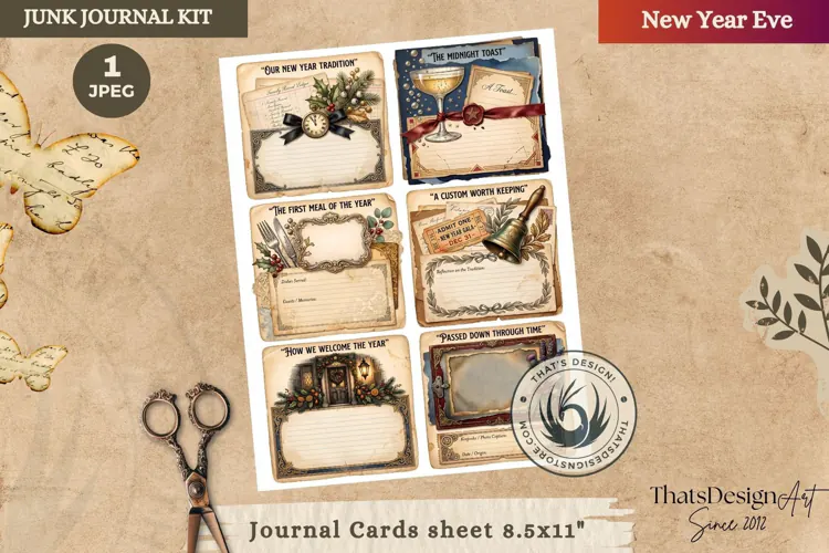 Vintage New Year Junk Journal cards ephemera scrapbook