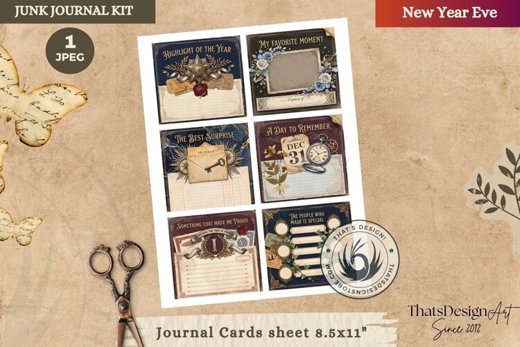 Vintage New Year Junk Journal cards ephemera scrapbook example image 1