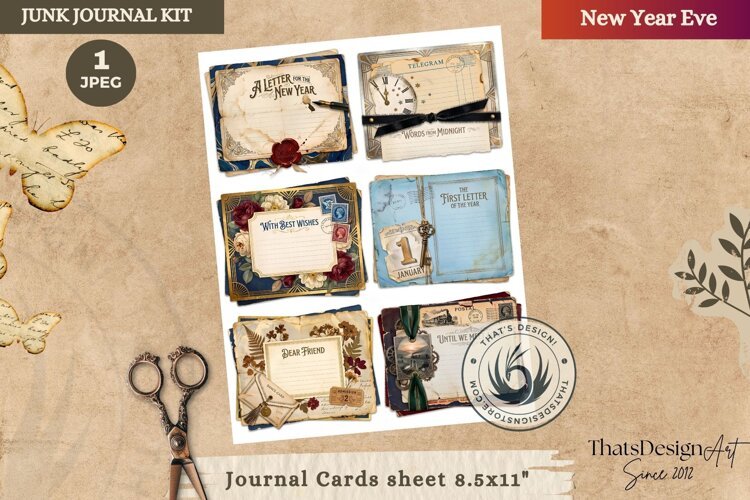 Vintage New Year Junk Journal cards ephemera scrapbook example image 1