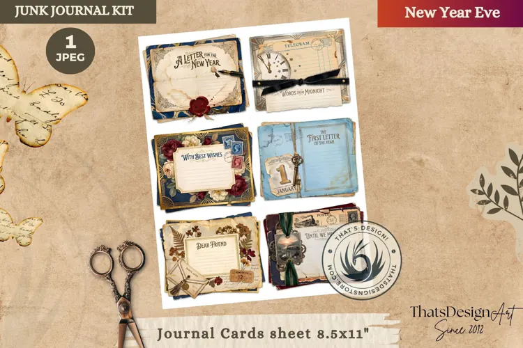 Vintage New Year Junk Journal cards ephemera scrapbook