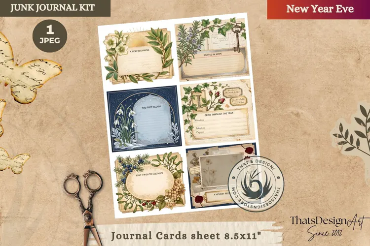 Vintage New Year Junk Journal cards ephemera scrapbook