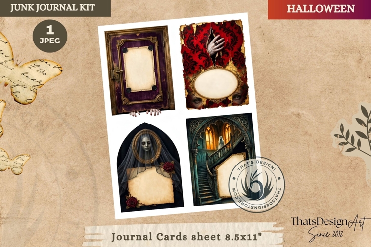 Gothic Haunted House Halloween Junk Journal cards fussy cut example image 1