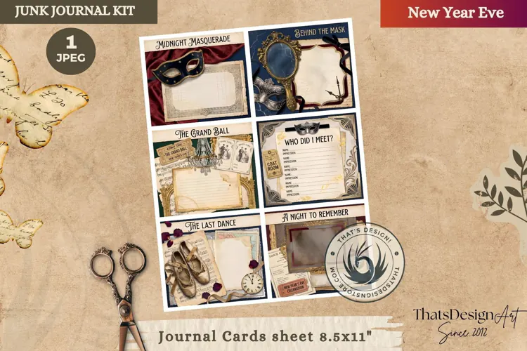 Vintage New Year Junk Journal cards ephemera scrapbook