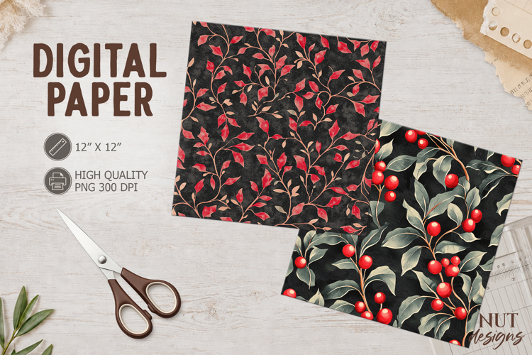 Christmas Journal junk Berry Botanical Digital Paper