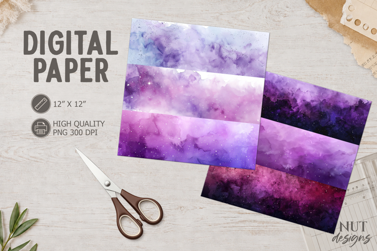 Purple Galaxy Digital Paper watercolor, space, cosmic