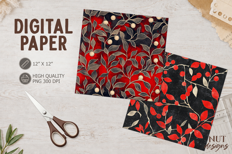Christmas Journal junk Festive Berry Digital Paper