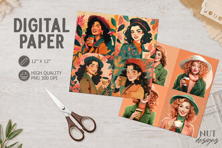 Autumn Fashion Girls Journal junk Retro Fall digital paper
