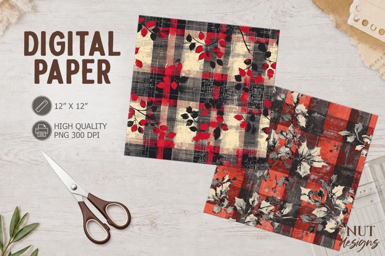 Christmas plaid Journal junk floral plaid background
