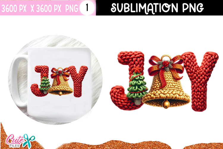 Joy and Bell Crochet Christmas Sublimation Design
