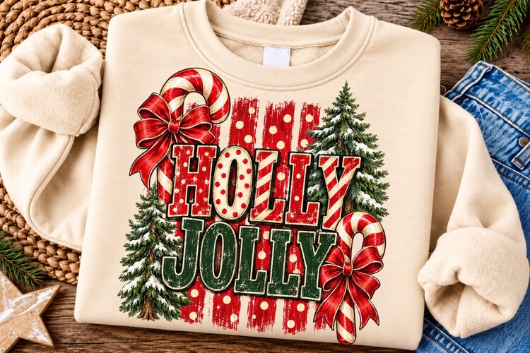Holly Jolly Christmas PNG | Vintage Candy Cane Christmas Png example image 1