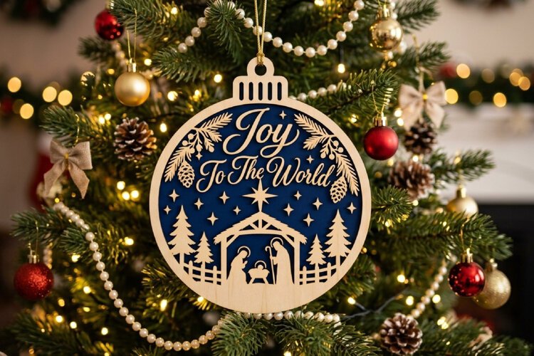 Joy To The World Bauble SVG, Layered Laser Cut Wood SVG example image 1