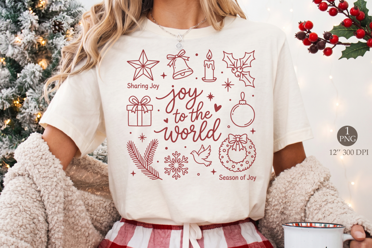 Joy To The World Christmas PNG, Retro Holiday Doodle Shirt