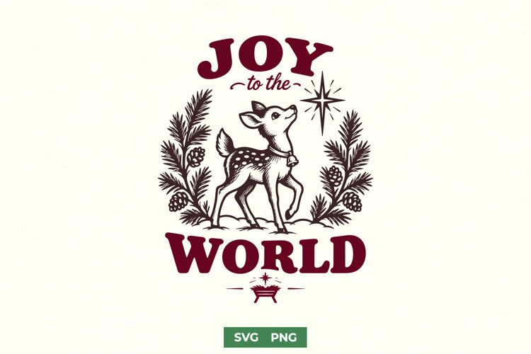 Joy To The World SVG, Christmas Deer PNG, Religious Nativity example image 1