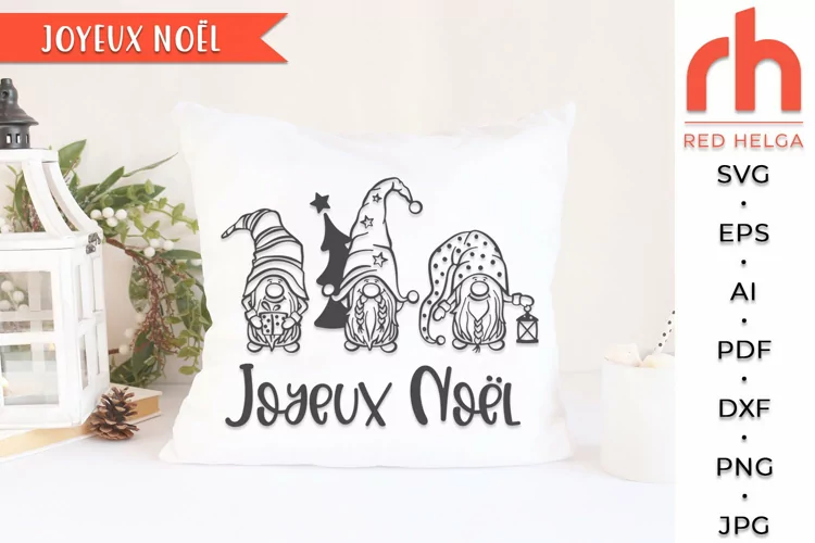 Joyeux Noël SVG, Xmas Gnomes Cut File, French Christmas DXF