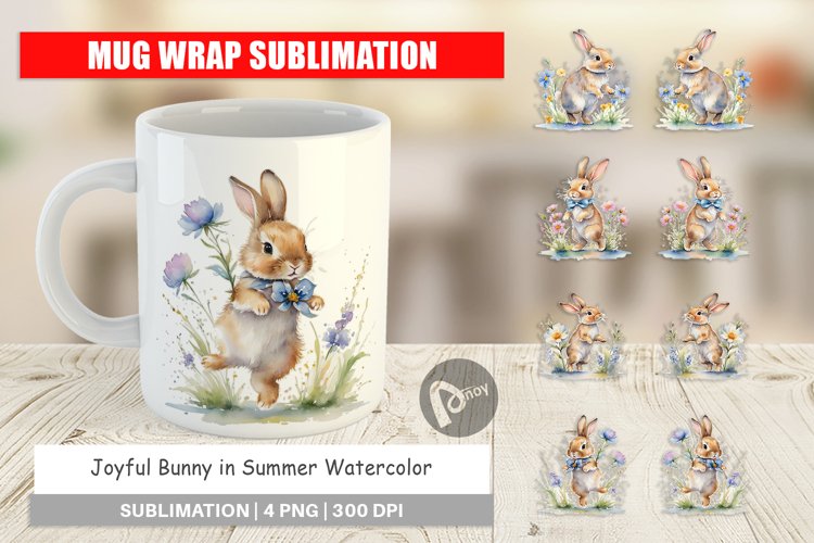 Mug Wrap Design Bunny in Summer Watercolor