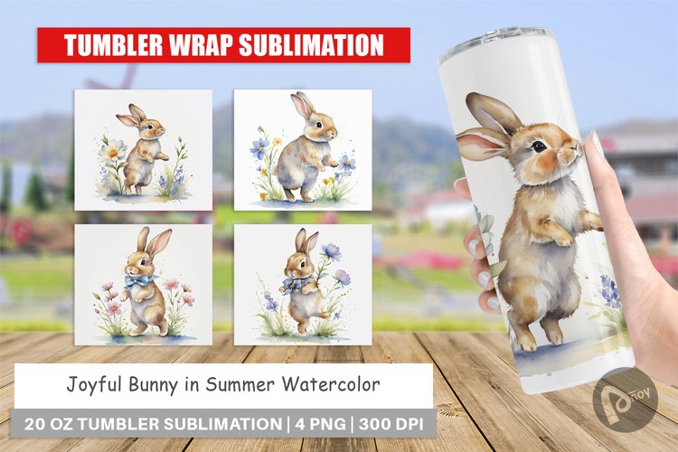 Tumbler Wrap Bunny in Summer Watercolor