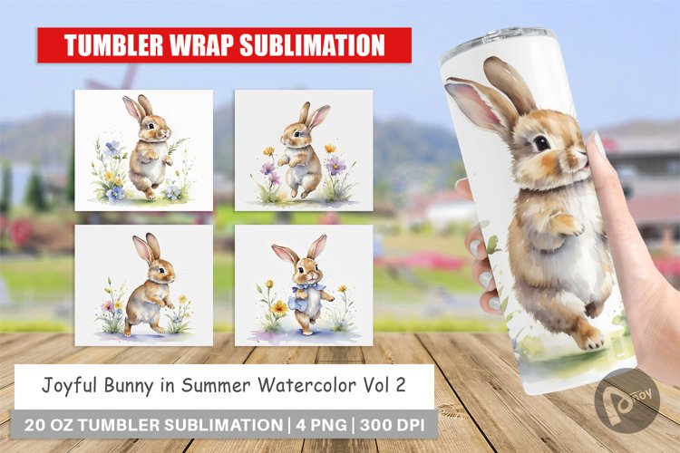 Tumbler Wrap Bunny in Summer Watercolor