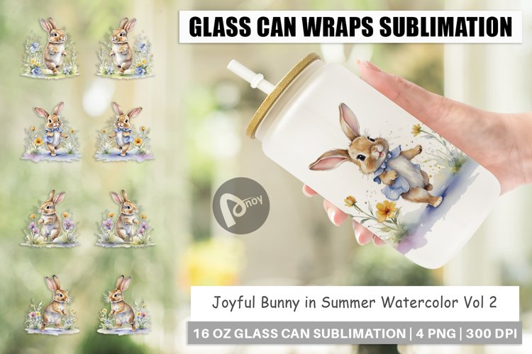 Glass Can Wraps Bunny in Summer Watercolor