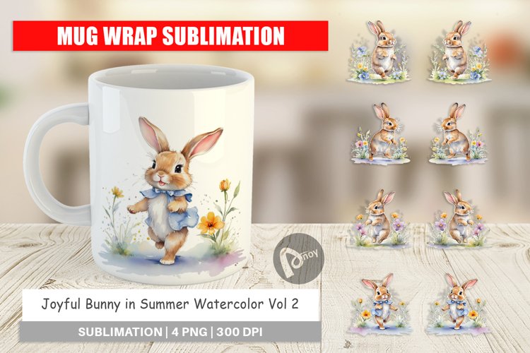 Mug Wrap Design Bunny in Summer Watercolor