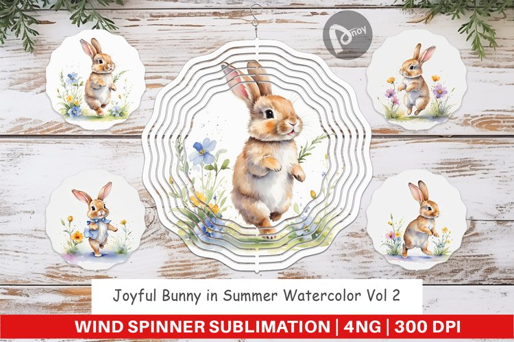 Wind Spinner Bunny in Summer Watercolor