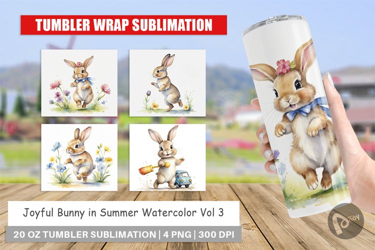 Tumbler Wrap Bunny in Summer Watercolor example image 1